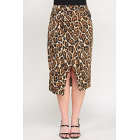 Plus Leopard Prt Asym Skirt W/ Buckle