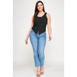 Plus Sleeveless Crinkle Knit Faux Button Down Top