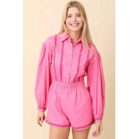 Long Sleeve Romper With Contrasting Scallop Lace