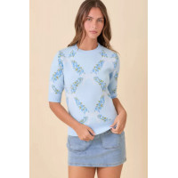 Floral Ribbon Print Sweater Knit Top