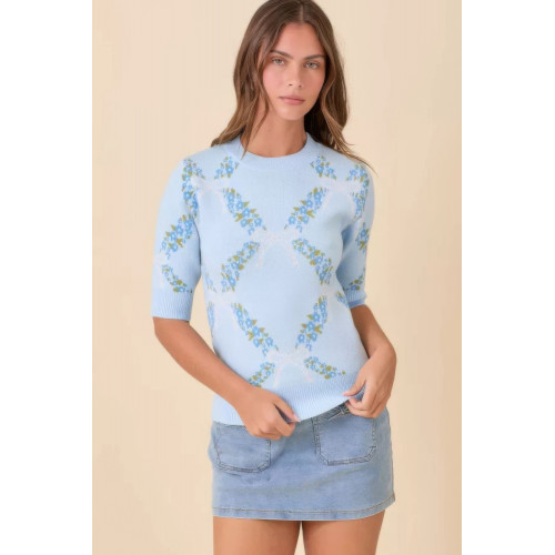 Floral Ribbon Print Sweater Knit Top