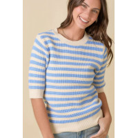 Short Sleeve Sweater Knit Stripe Top