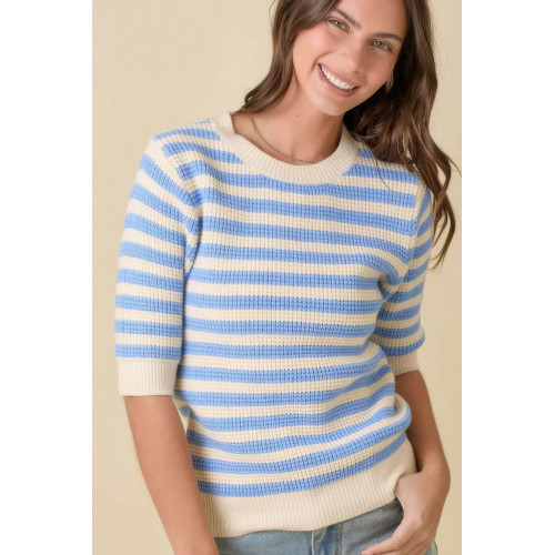 Short Sleeve Sweater Knit Stripe Top