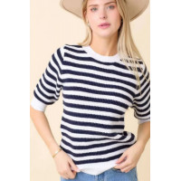 Short Sleeve Sweater Knit Stripe Top