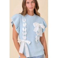 Weaved Ribbon Bow Detail Sweater Knit Top
