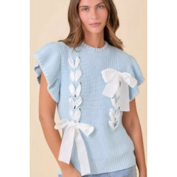 Weaved Ribbon Bow Detail Sweater Knit Top