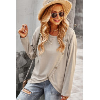 Round Neck Solid Button Top