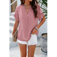 V Neck Ruffle Sleeve Flowy Loose Shirt