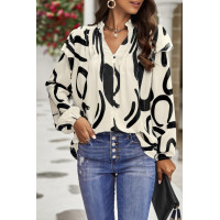 Floral V Neck Button Ruffle Long Sleeve Top