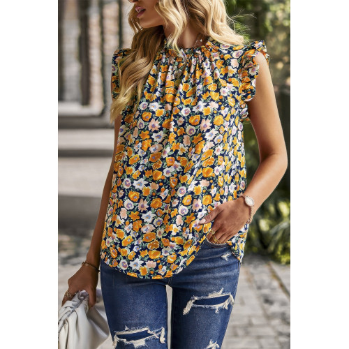 Boho Floral Sleeveless Loose Fit Collar Top