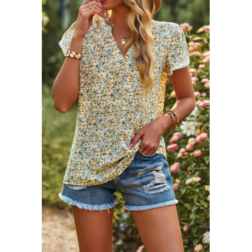Crewneck Lace Crochet Short Sleeve Loose Blouse
