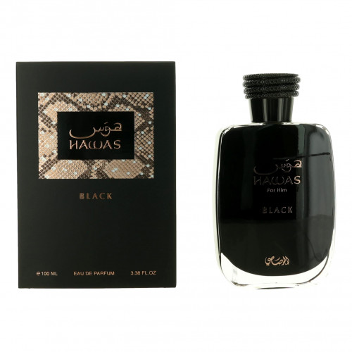 Hawas Black by Rasasi, 3.38 oz Eau de Parfum Spray for Men - PS-AMRASHB34S