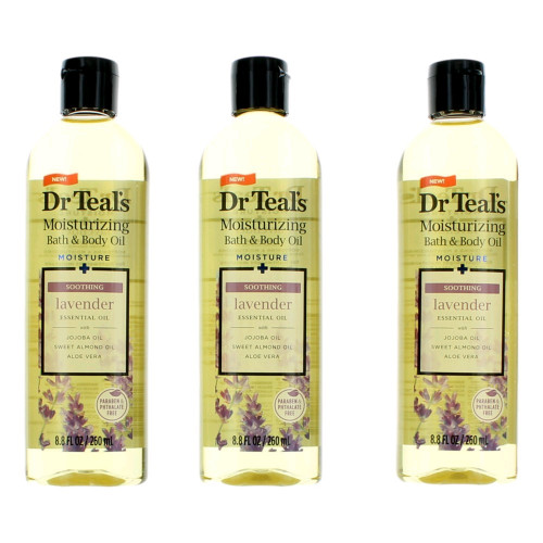 Soothing Lavender Essential Oil by Dr. Teals, 3 Pack 8.8 oz Moisturizing Bath & Body Oil - PS-AUDRTSL83P