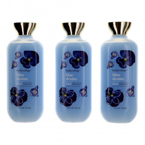 Blue Denim by Bodycology, 3 Pack 16 oz 2 in 1 Body Wash & Bubble Bath for Women - PS-AWBCBD16BW