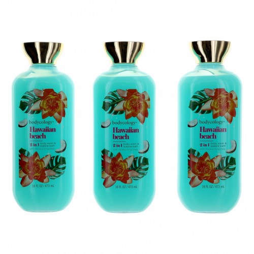 Hawaiian Beach by Bodycology, 3 Pack 16 oz 2 in 1 Body Wash & Bubble Bath for Women - PS-AWBCHB16BW