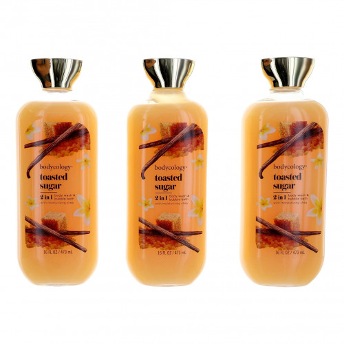 Toasted Sugar by Bodycology, 3 Pack 16 oz 2 in 1 Body Wash & Bubble Bath for Women - PS-AWBCTS16BW