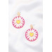 Daisy Printed Round Ac Drop Earriing - Designer Style - CC-56726