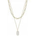 2 Layered Alloy Linked Stone Pendant Necklace - CC-55620