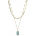 2 Layered Alloy Linked Stone Pendant Necklace - CC-55620
