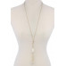 Cut Out Long Oval Bead Tassel Pendant Necklace - Designer Style - CC-37440
