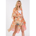 Two Tones Trim Abstract Print Silky Feel Kimono - Designer Style - CC-WH2001850