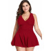 Plus Size Solid Ruffle V Neck Fit Swimsuits - CC-WH3000049