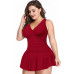 Plus Size Solid Ruffle V Neck Fit Swimsuits - CC-WH3000049