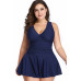 Plus Size Solid Ruffle V Neck Fit Swimsuits - CC-WH3000049