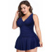 Plus Size Solid Ruffle V Neck Fit Swimsuits - CC-WH3000049