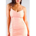 Spaghetti Strap Gathered Front Ruched All Over Mini Dress