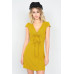 Mustard Ribbed V-neck Cap Sleeve Mini Solid Casual Dress