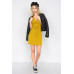 Mustard Ribbed V-neck Cap Sleeve Mini Solid Casual Dress