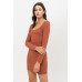 U Neck Of Front And Back Side, Basic Rib Dress With Long Sleeve