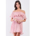 Pink Pleated Off-the-shoulder Double Layered Frill Trim Mini Dress