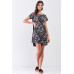 Black Multicolor Floral Print Pleated Back Detail Relaxed Mini Dress