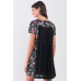 Black Multicolor Floral Print Pleated Back Detail Relaxed Mini Dress