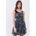 Navy Blue Sleeveless Mesh V-neck Self-tie Waist Stitched Together Bottom Mini Dress