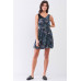 Navy Blue Sleeveless Mesh V-neck Self-tie Waist Stitched Together Bottom Mini Dress