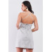 Light Grey Cotton Sleeveless Back Criss Cross Straps Square Neck Side Pockets Apron Mini Dress