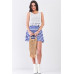 White & Navy Horizontal Striped Round Neck Sleeveless Floral Embroidery Layered Top Mini Dress