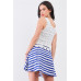 White & Navy Horizontal Striped Round Neck Sleeveless Floral Embroidery Layered Top Mini Dress