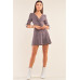 Charcoal Grey Suede Deep Plunge V-neck Gathered Detail Tight Fit Mini Dress