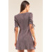 Charcoal Grey Suede Deep Plunge V-neck Gathered Detail Tight Fit Mini Dress