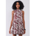 Burgundy & White Floral Crew Neck Sleeveless Fitted Mini Dress