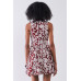 Burgundy & White Floral Crew Neck Sleeveless Fitted Mini Dress