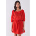 Flame Red Boat Neck Ruffle Collar Midi Sleeve Self-tie Waist Front Button Down Mini Dress