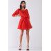 Flame Red Boat Neck Ruffle Collar Midi Sleeve Self-tie Waist Front Button Down Mini Dress