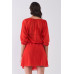 Flame Red Boat Neck Ruffle Collar Midi Sleeve Self-tie Waist Front Button Down Mini Dress