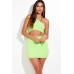 Solid Knit Double Layered Halter Neck Mini Dress With Front Cut Out