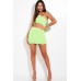 Solid Knit Double Layered Halter Neck Mini Dress With Front Cut Out